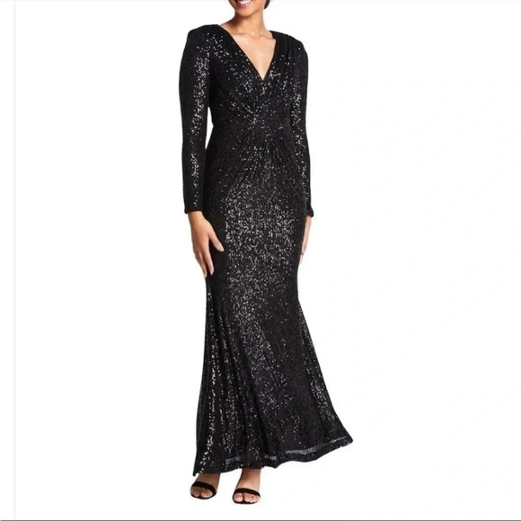 Eliza J black sequins diamond panel gown size 8 - Picture 1 of 11